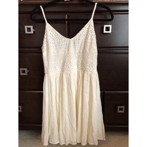 White lace top, flow-y dress
